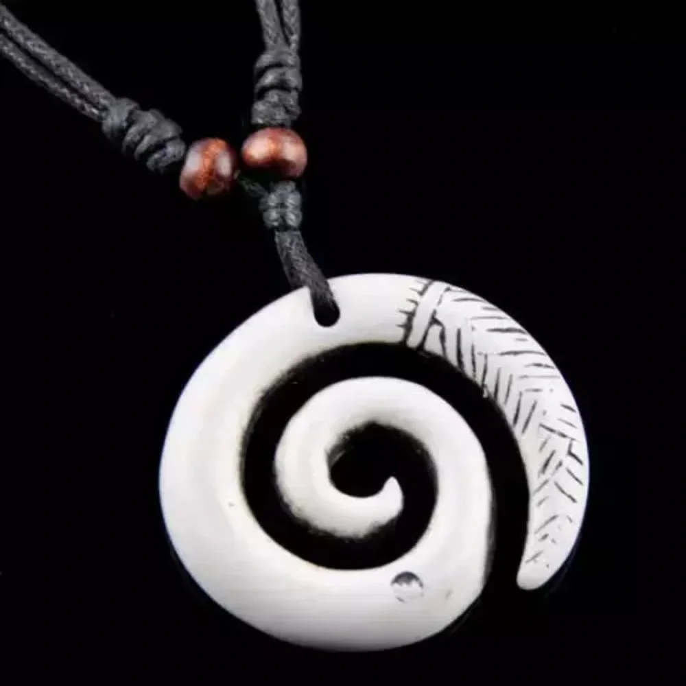 New Handmade Boho Hawaiian Tribal Engraved Spiral Helix Hook Pendant Necklace